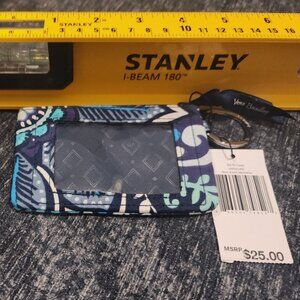 New Vera Bradley Zip Id Case Blue Island Medallion with Key Ring (NWT) 5.0"x3.0"